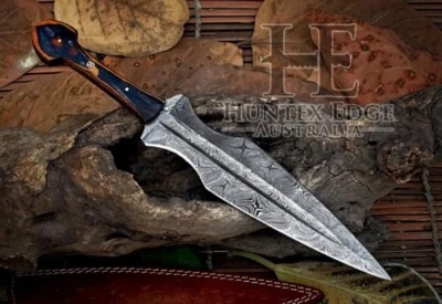 DAMASCUS DAGGER 11” Handmade Damascus Fixed Double-Edged Blade Hunting Dagger Knife Full Tang