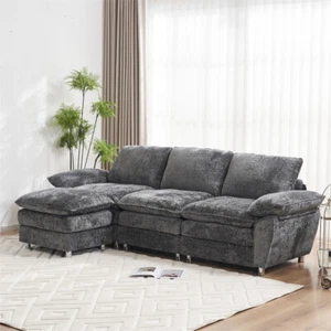 Modern 3-Seat Sofa with Ottoman,Comfy Upholstered Sofa Sleeper for Living Room - Picture 1 of 16