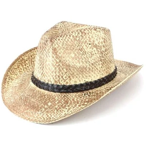 Hut Cowboy Stroh Sun Unisex Fedora Western Verwittert Effekt Black Hawkins Somme - Picture 1 of 4