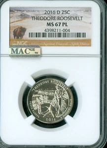 2016 D THEODORE ROOSEVELT  PARKS QUARTER MS67 PL MAC SPOTLESS * - Picture 1 of 2