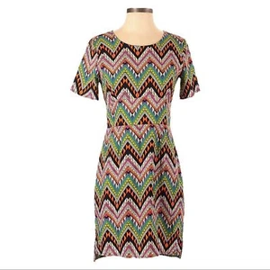 Aqua Geometric Chevron Print Bright Colorful Short Sleeve Mini Dress Size XS - Picture 1 of 9