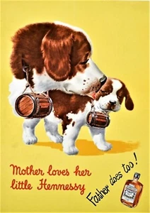 St Bernard Dogs with Hennessy Cognac Barrels - A3 Laminated - Picture 1 of 24