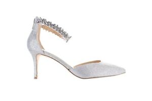 Badgley Mischka Womens Silver Ankle Strap Heels Size 9 (6764420)