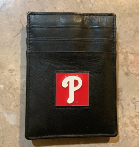 Philadelphia Phillies MLB Fine Grain Leather Cardholder Money Clip Wallet w/Tin Cover