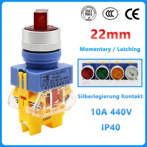 22mm Rotary Switches 2/3 Position Selector Momentary Latching LED Red Green 10A - Picture 1 of 9