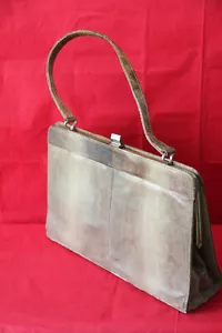 Vintage, Antike Schlangenlederhandtasche, naturfarben, Bügel u. Metallverschluss - Bild 1 von 5
