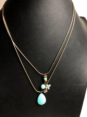 3778 Sigrid Olsen Imitación Turquesa Antiguo Tono Dorado Capas Boho Collar Foto 1 de 3