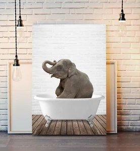 Elephant Animal in Bath CANVAS WALL ART PRINT ARTWORK PICTURE FRAMED POSTER - Picture 1 of 22