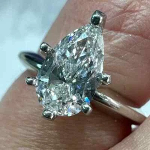 2 Ct Pear Cut Moissanite Solitaire Engagement Ring In 14k White Gold Plated - Picture 1 of 10