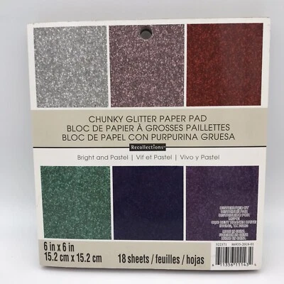 Recollections Glitter Cardstock Paper 6x6 Green Red Silver Pink Blue 18 Sheets - Image 1 of 4