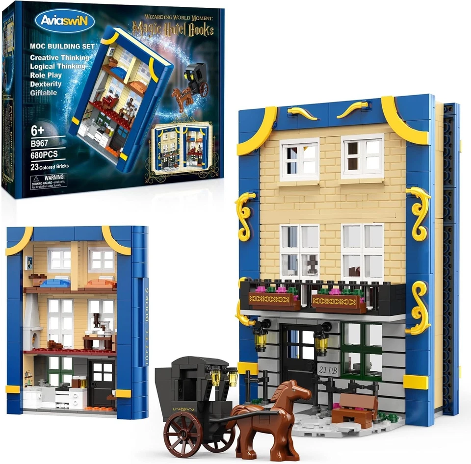 Magic World Hotel Wizarding Book Toy Building Blocks Set 680 pc Harry Sherlock - Image 1 of 4