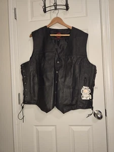 Alpha Cycle Gear Leather Vest Black Motorcycle Biker Size 3XL - Bild 1 von 5