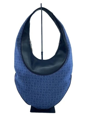 Bolso de Hombro BVLGARI Logo Mania Lona Azul Índigo Logo Usado Foto 1 de 4