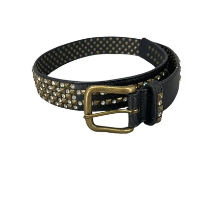 Vera Pelle Belt Women Black Studded Genuine Leather Rhinestone Y2K Size 30-32 S - Image 1 of 4