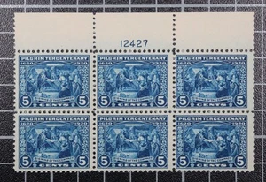 Scott 550 - 5 Cent Pilgrims postfrisch Top Plate 6er Block PL #12427 CV 700,00 $ - Bild 1 von 2