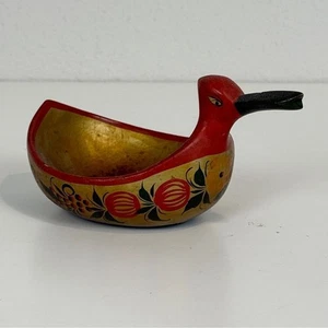 Vintage handbemalte Holz Lack Schmuck Schale Vogel UdSSR - Bild 1 von 10