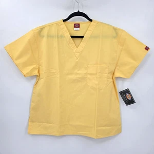 NWD Dickies Women's SM V-Neck Scrub Top Yellow Medical Chest Pocket - Picture 1 of 9