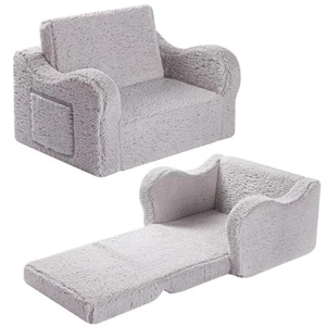Kids Chairs for Toddler, 2-in-1 Toddler Soft Sherpa Couch Fold Out, Convertib... - Picture 1 of 8