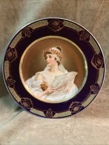 Antique Meissen porcelain Germany portrait plate lady with music floral Border - Picture 1 of 10