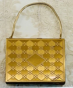 Vintage Gold Tone Metal MINAUDIERE Compact Purse Powder Cigarette Lipstick Comb - Picture 1 of 10