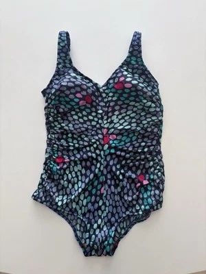 Vintage Maxine Of Hollywood Blue Pink Pebble One Piece Swimsuit Size 14 - Image 1 of 4