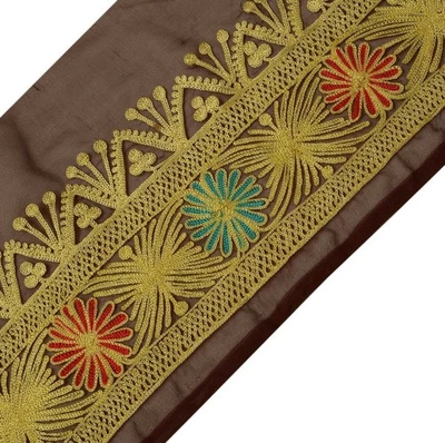 Vintage Saree Border Indian Craft Trim Embroidered Burgundy Sewing Ribbon Lace - Image 1 of 4