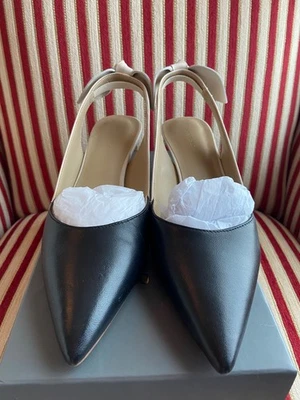 Ann Taylor Blanco y Negro Tanja Cuero Slingback Bow Gatito Tacón Talla 8.5 Foto 1 de 4