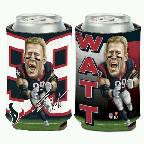 J.J. WATT HOUSTON TEXANS CARICATURE CAN BOTTLE COOZIE COOLER KOOZIE Cover