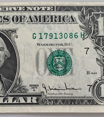 $1 ONE Dollar Bill Offset Misaligned Overprint Error - Serial Number Seal Shift - Image 1 of 3