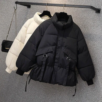 Lady Padded Jacket Quilted Coat Stand-up Collar Thermal Solid Winter Warm Soft - Image 1 of 4