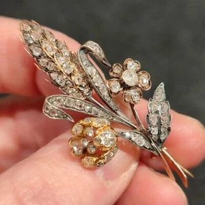 Biedermeier Brosche aus Gold und Silber mit ca. 2,5 ct Diamanten - Bild 1 von 4