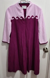 Vintage 80s Kayser Women's Zip Front Robe Polyester Fleece Purple Waves Size P - Picture 1 of 9