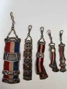 old antique 5 X silver and ribbon pocket watch chatelaine chain - Picture 1 of 8
