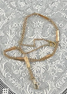Antique Estate Victorian 10k Gold Dog Clip 14k GF Bar Link Watch Chain Necklace - Picture 1 of 11