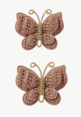 Girls Adorable Brown & Gold Crochet Butterfly Knit  Hair Clip Set - Image 1 of 4