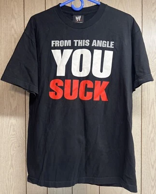 Camiseta WWF WWE Rara De Colección Kurt Angle “From This Angle You Suck” Negra Grande Foto 1 de 4