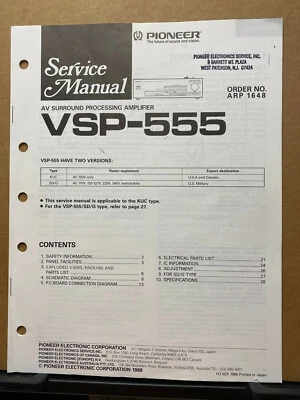 Service Manual for the Pioneer VSP-555 AV Processing Amplifier ~ Repair - Image 1 of 2