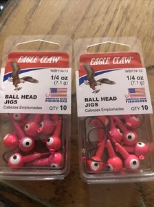 20 Eagle Claw Ballhead Fishing Jigs 1/4 oz Pink & White Eye Ball Head & Hooks - Picture 1 of 1