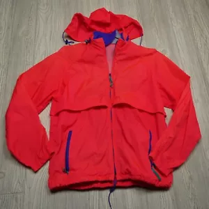 VINTAGE Woolrich Jacket Womens Large Neon Red Full Zip Windbreaker Vented - Picture 1 of 8
