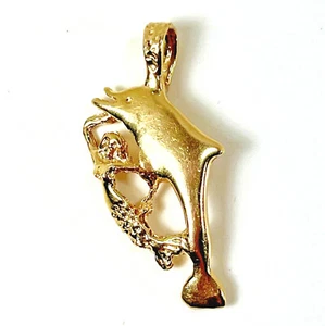 Dije collar colgante con delfín sirena de oro amarillo sólido de 14K - Imagen 1 de 8