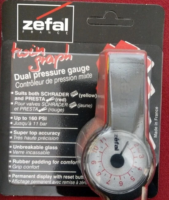 Zefal twin graph Druckanzeige / Manometer, für Autoventil und Presta-Ventil, NEU - Bild 1 von 1
