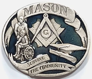 Masonic Freemason Compass & Square Mason Serving The Community Hat Pin Lapel Pin - Picture 1 of 1