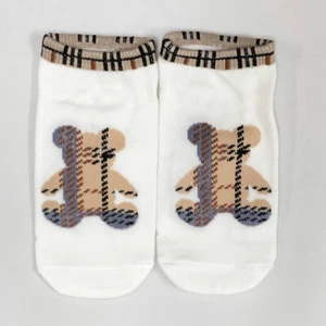 White Elementary School Socks OOTD With Cute Brown Checkered Bears On Them Kore - Picture 1 of 3