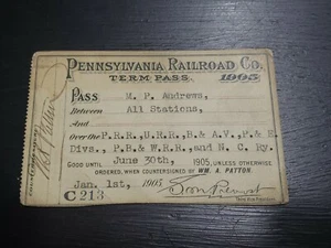 Vintage 1905 Pennsylvania Railroad Company Term Pass Railway Rare - Picture 1 of 2