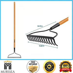 47 In. Wood Handle Coated Steel Garden Bow Rake Wood Handle Welded Tines 14-Tine - Picture 1 of 9