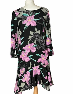 River Island Dress Women Small Black Flowers Shawl Tie Asymmetric Size 8 - Picture 1 of 15