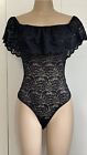 New Guess  Off Shoulder Lace Stretchy Bodysuit Sexy Top Black Size XS.