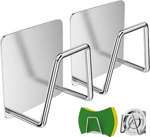 4 pcs Hooks sNever-Rust Sponge Holder for Kitchen Sink Silver SUS304 Stainless - Picture 1 of 9