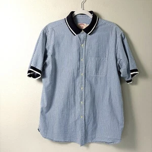 Brooks Brothers Camicia con bottoni Uomo L X Slim Blu Seersucker Manica Corta Preppy - Foto 1 di 10