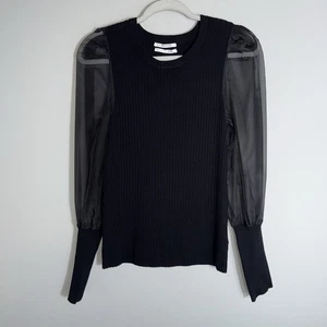 Anthropologie tailliertes geripptes Strickoberteil - halbdurchsichtig Ballonärmel - schwarz - Small - Bild 1 von 7